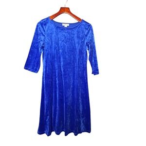 Coldwater Creek Royal Blue Velvet Velour Midi Dress PM Office‎ Casual Comfy Cozy